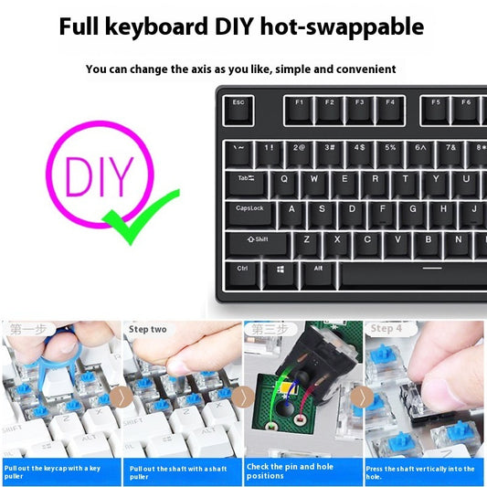87 Key Wired Game Hot Plug Two Colors Mechanical Keyboard