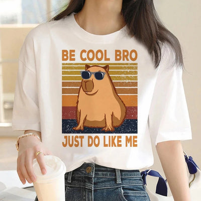 Cute Capybara Clothing Women Vintage Cartoon T-Shirt